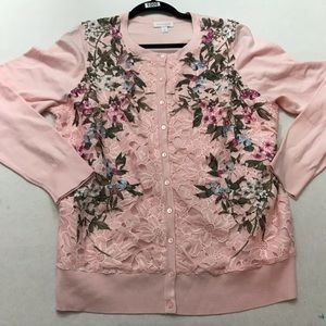 Charter Club Pink Lace + Floral Cardigan, 2XL